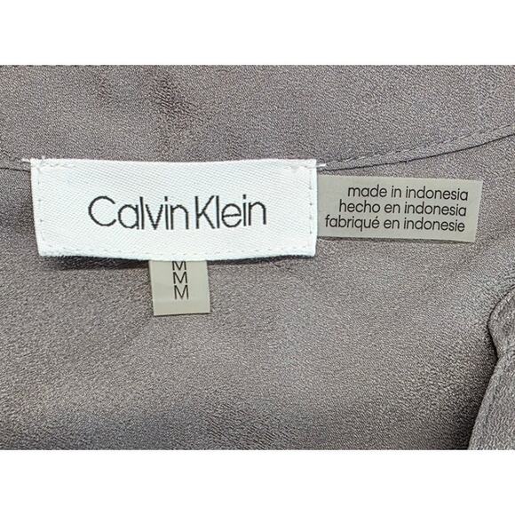 Calvin Klein Women's Silver Button-Down Roll Sleeve Zipper Pocket Blouse, Medium - Picture 11 of 13